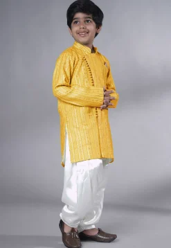 Embroidered Georgette Kurta Set in Yellow