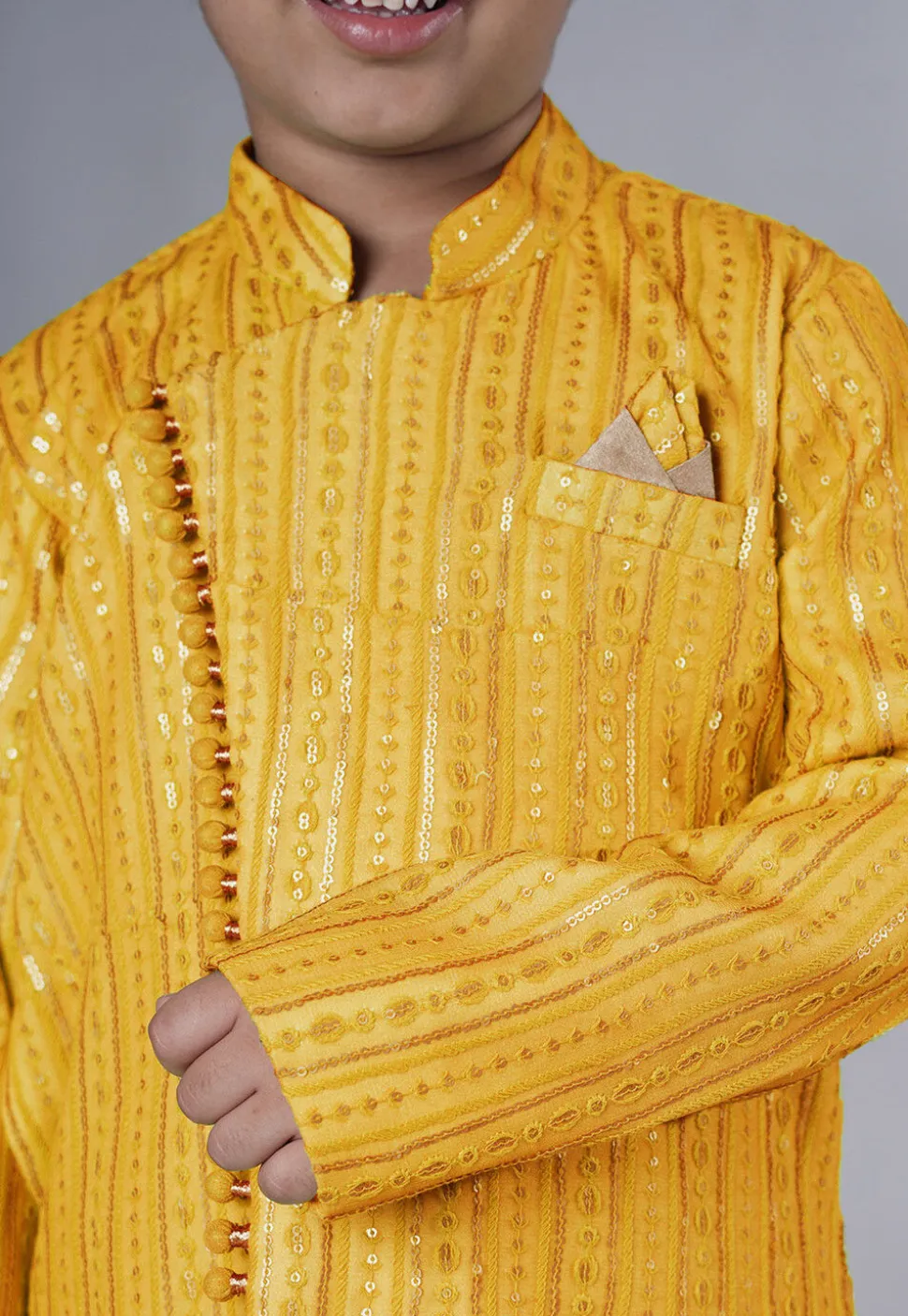 Embroidered Georgette Kurta Set in Yellow