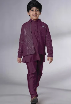 Embroidered Georgette Kurta Set in Wine