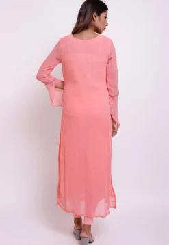 Embroidered Georgette Kurta in Peach
