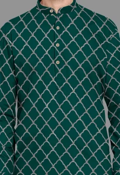 Embroidered Georgette Kurta Set in Dark Green