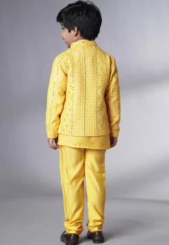 Embroidered Georgette Kurta Set in Yellow