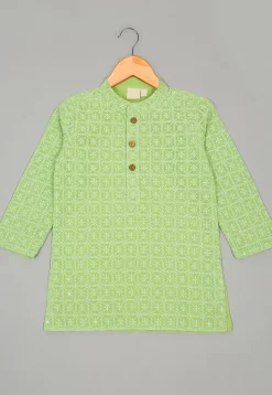 Embroidered Georgette Kurta Set in Light Green