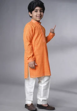 Embroidered Georgette Kurta Set in Orange