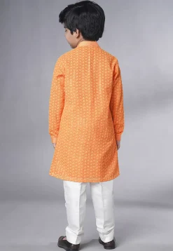 Embroidered Georgette Kurta Set in Orange