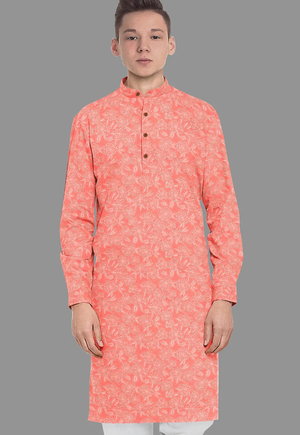 Embroidered Georgette Kurta in Peach