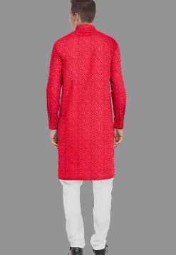 Embroidered Georgette Kurta Set in Red