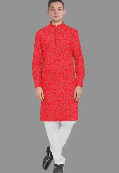 Embroidered Georgette Kurta Set in Red