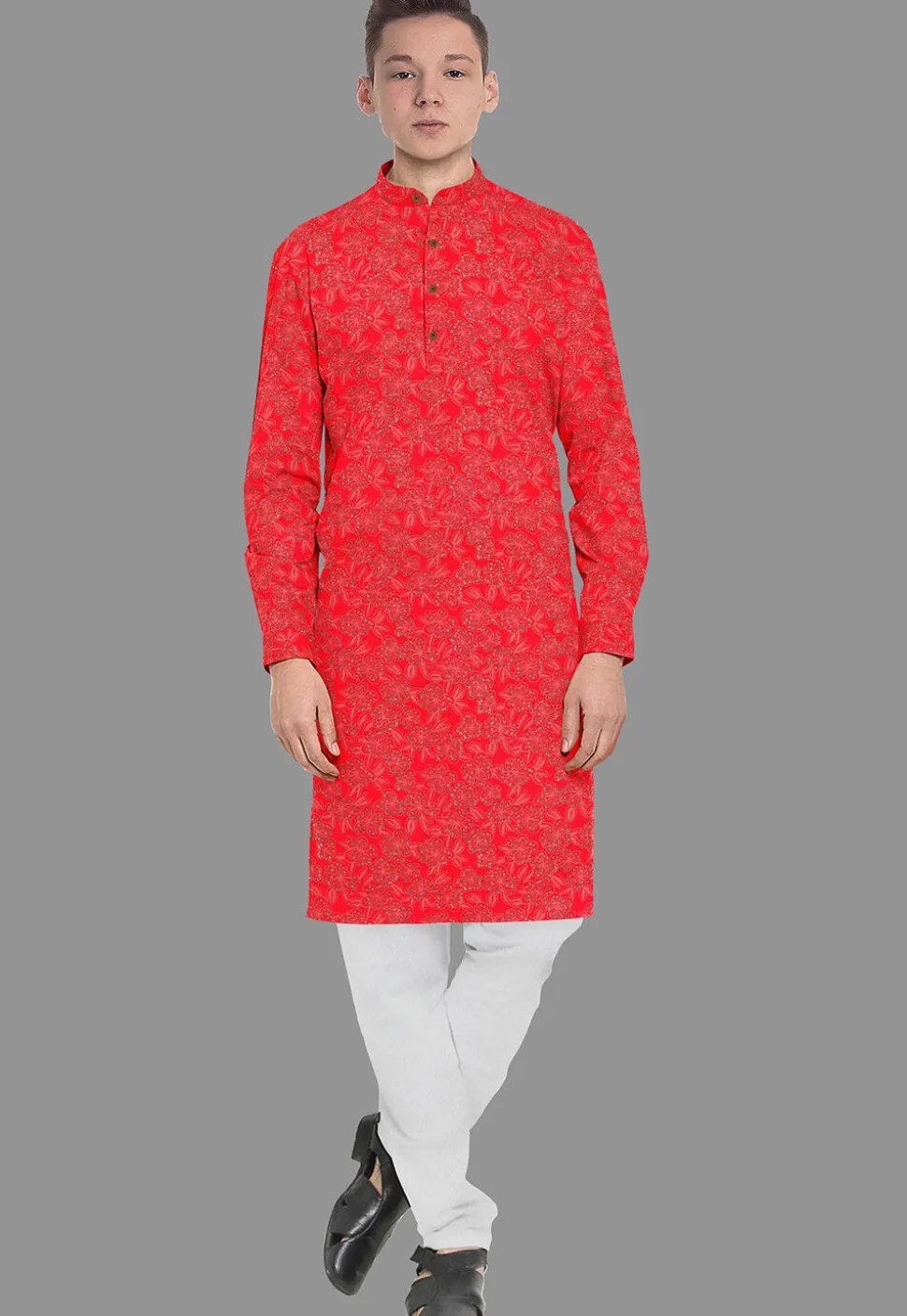 Embroidered Georgette Kurta Set in Red