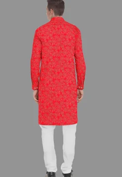 Embroidered Georgette Kurta Set in Red