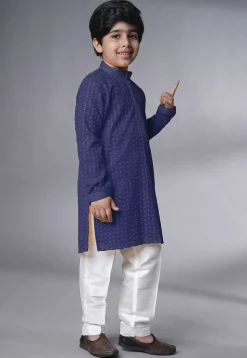 Embroidered Georgette Kurta Set in Navy Blue