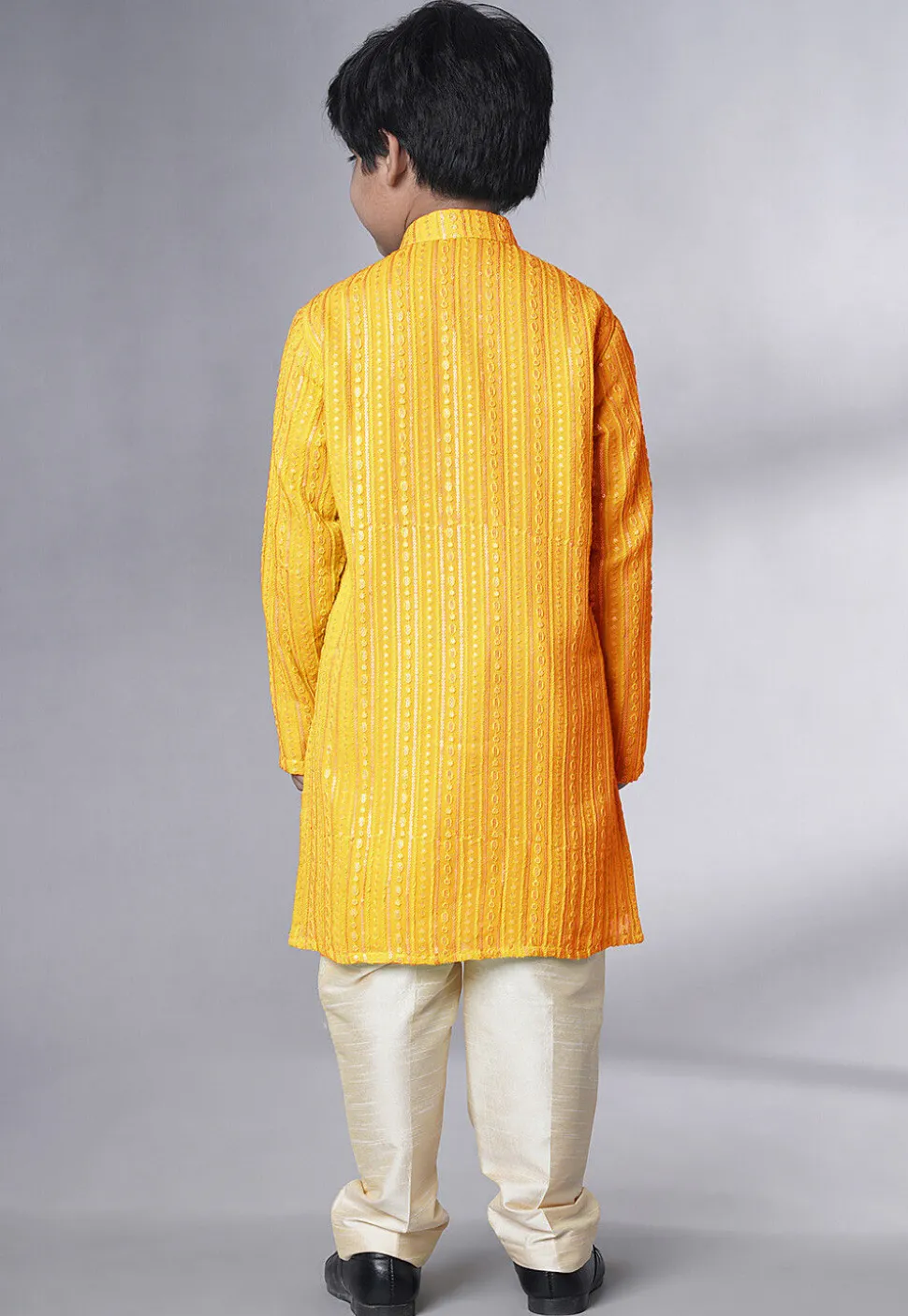 Embroidered Georgette Kurta Set in Yellow