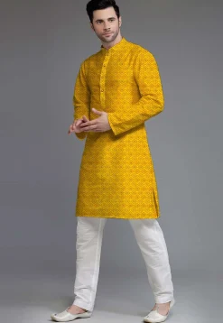 Embroidered Georgette Kurta Set in Yellow