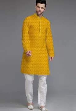 Embroidered Georgette Kurta Set in Yellow