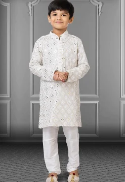 Embroidered Georgette Kurta Set in White