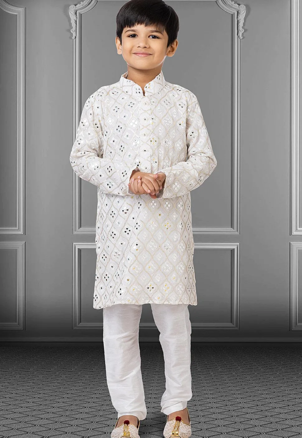 Embroidered Georgette Kurta Set in White
