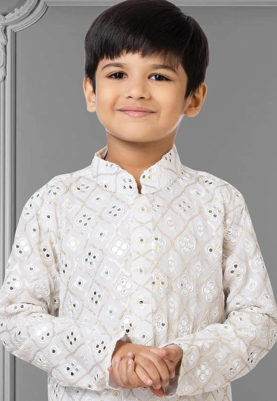 Embroidered Georgette Kurta Set in White