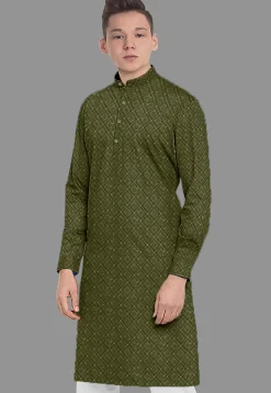 Embroidered Georgette Kurta in Olive Green