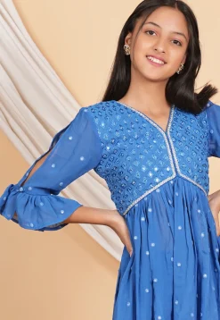 Embroidered Georgette Kurta Set in Light Blue