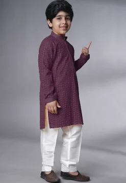 Embroidered Georgette Kurta Set in Wine