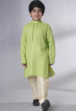 Embroidered Georgette Kurta Set in Green