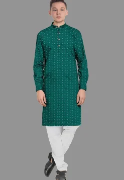 Embroidered Georgette Kurta in Dark Green