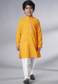 Embroidered Georgette Kurta Set in Mustard