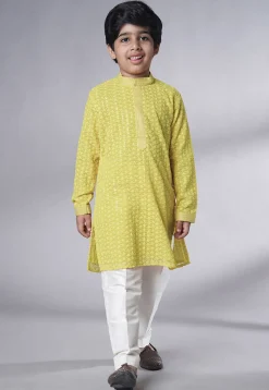 Embroidered Georgette Kurta Set in Olive Green