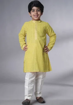 Embroidered Georgette Kurta Set in Olive Green