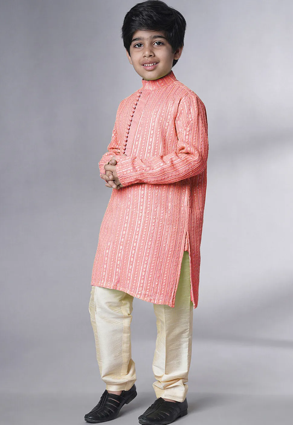 Embroidered Georgette Kurta Set in Light Peach