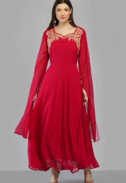 Embroidered Georgette Kurta in Fuchsia
