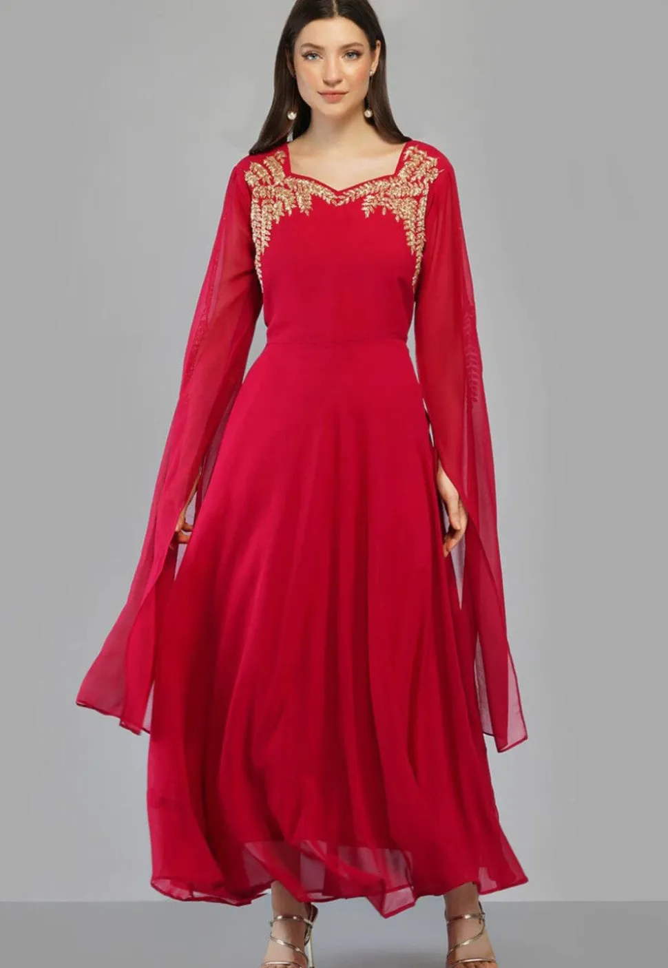 Embroidered Georgette Kurta in Fuchsia