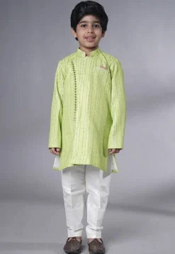 Embroidered Georgette Kurta Set in Light Green