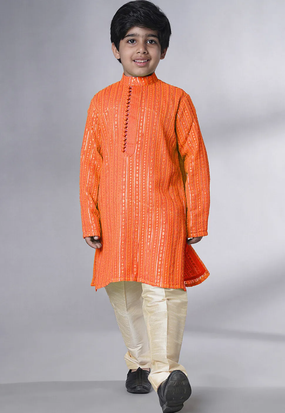 Embroidered Georgette Kurta Set in Orange