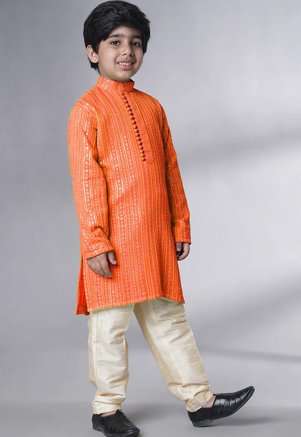 Embroidered Georgette Kurta Set in Orange
