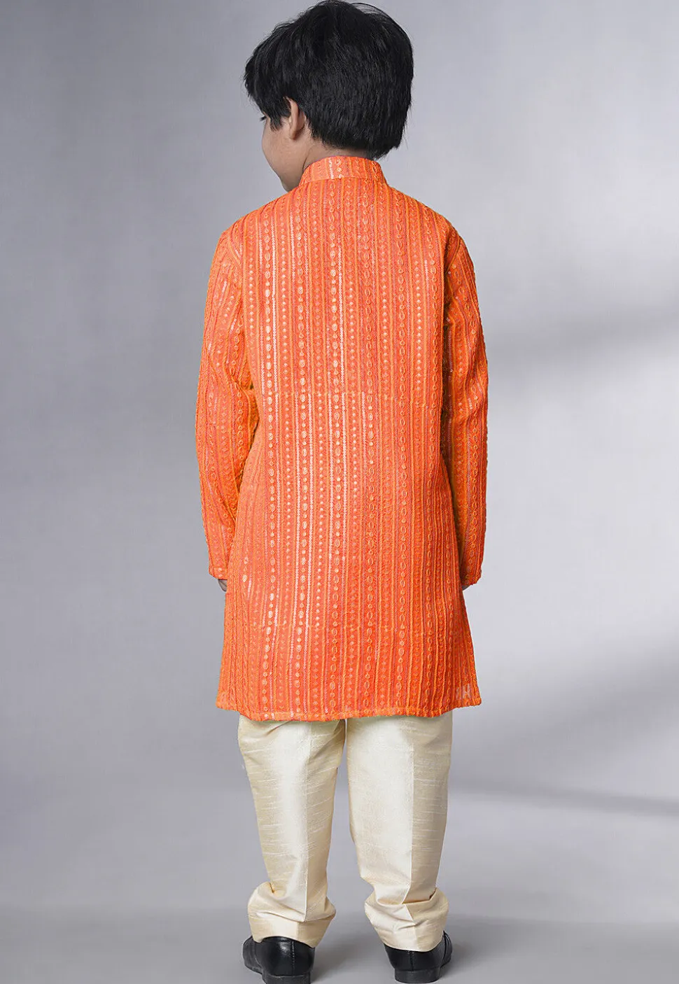 Embroidered Georgette Kurta Set in Orange