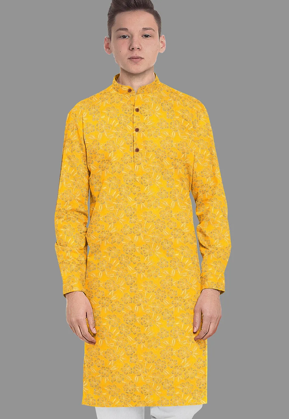 Embroidered Georgette Kurta in Yellow