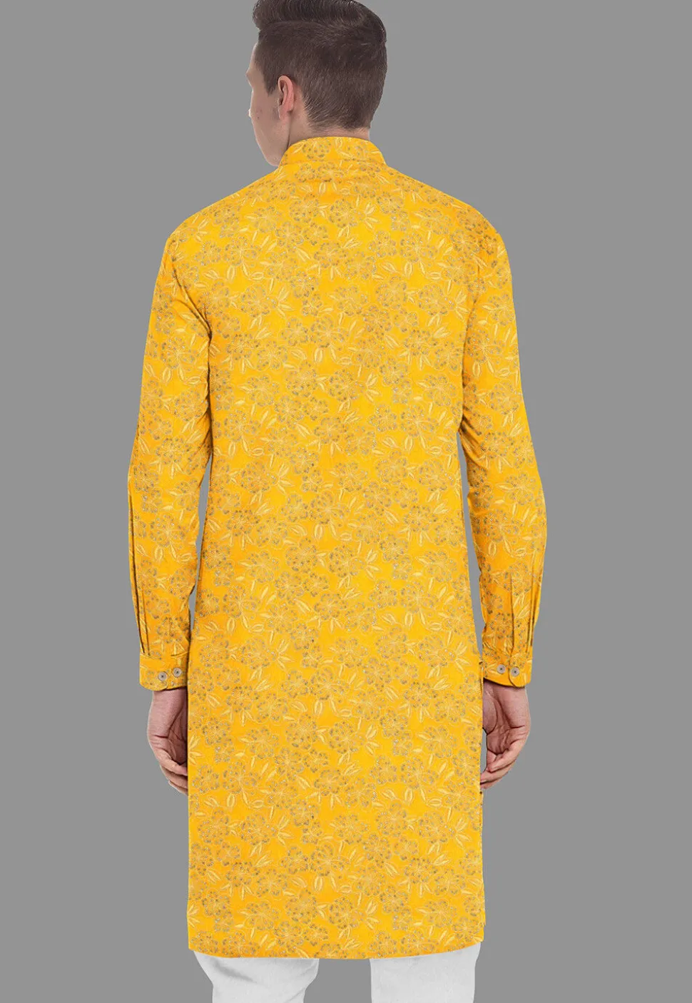 Embroidered Georgette Kurta in Yellow