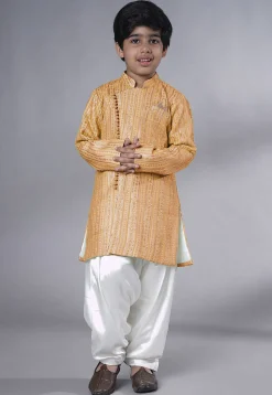 Embroidered Georgette Kurta Set in Beige