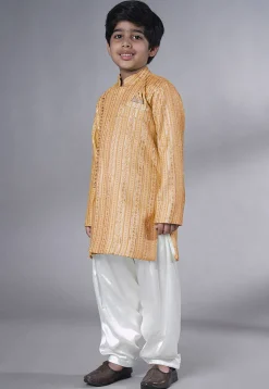 Embroidered Georgette Kurta Set in Beige