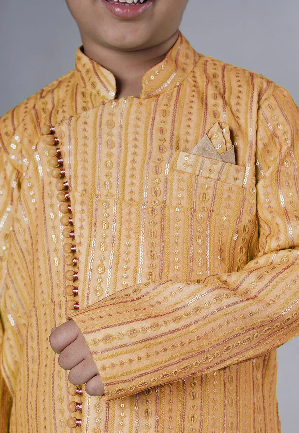 Embroidered Georgette Kurta Set in Beige