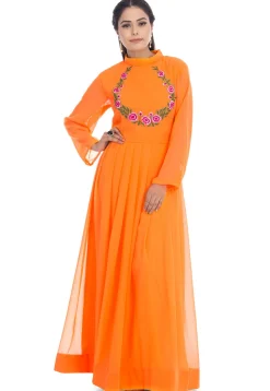 Embroidered Georgette Kurta in Orange