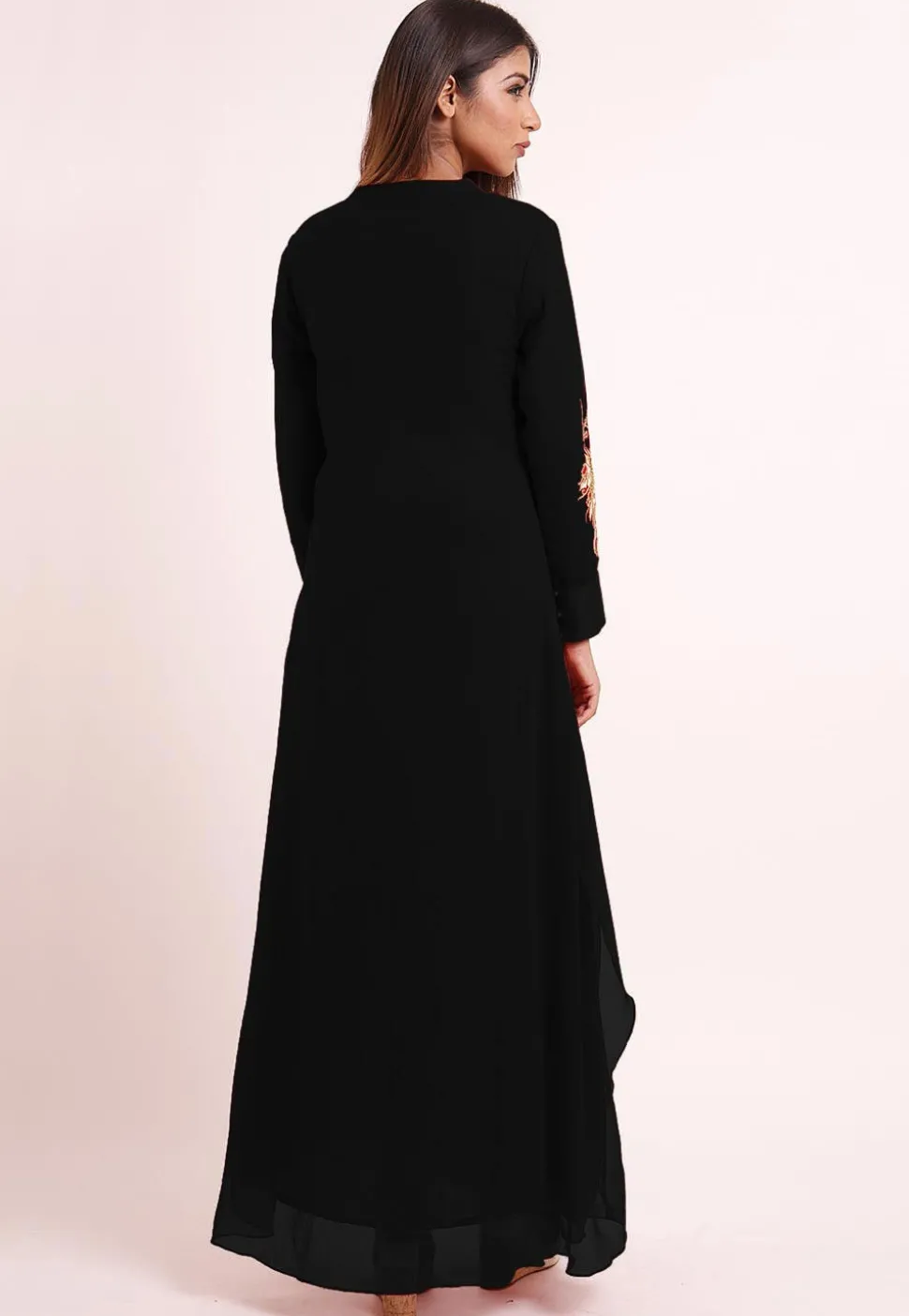 Embroidered Georgette Kurta Set in Black