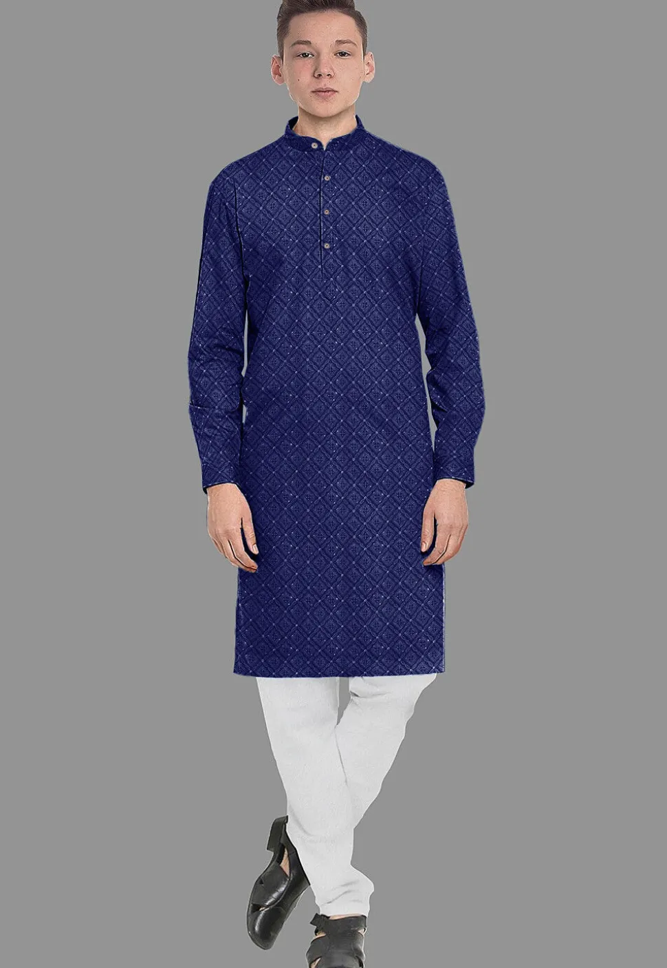 Embroidered Georgette Kurta in Royal Blue