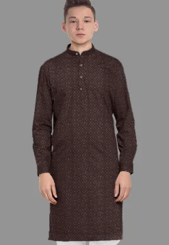 Embroidered Georgette Kurta in Brown