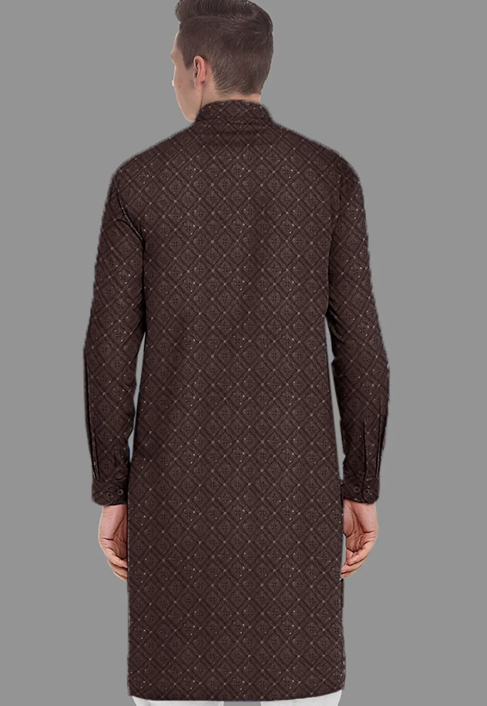 Embroidered Georgette Kurta in Brown