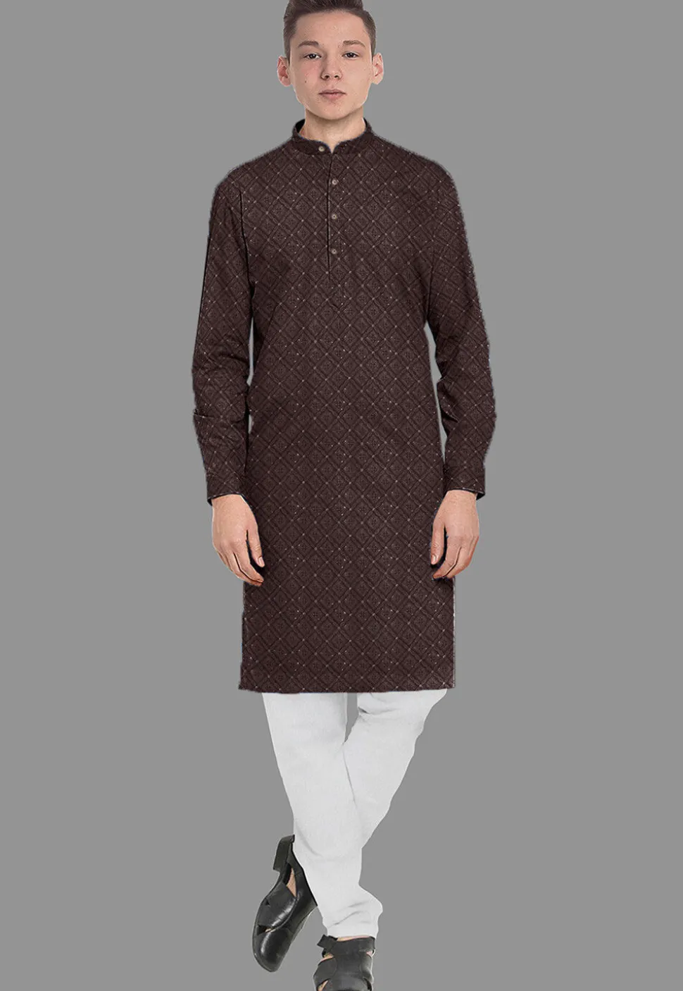 Embroidered Georgette Kurta in Brown