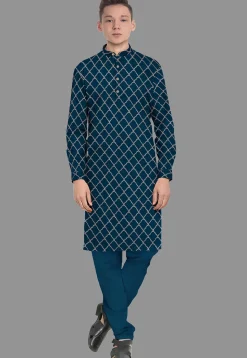 Embroidered Georgette Kurta Set in Indigo Blue