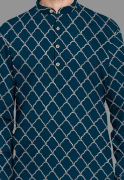 Embroidered Georgette Kurta Set in Indigo Blue