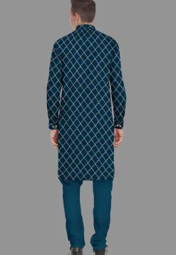 Embroidered Georgette Kurta Set in Indigo Blue